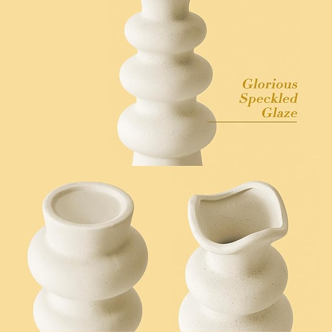 Modern Decorative White Ceramic Vases for Home Decor 8.3 Inch, Minimalist Boho Flower Aesthetic Cream Vases for Pampas Grass