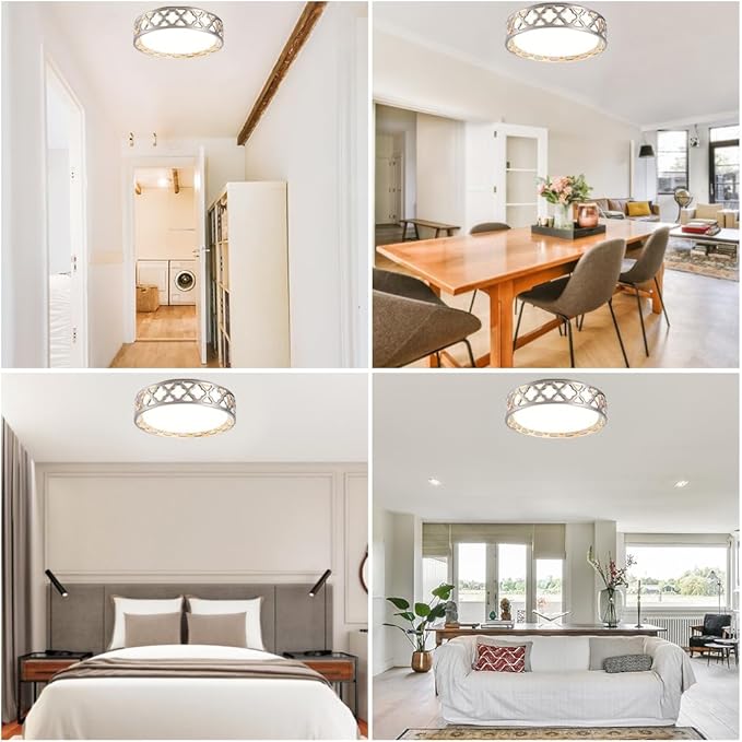 Flush Mount Ceiling Light, LED Light Fixture Ceiling Mount with Brushed Nickel Finish, 12inch 3000K/3500K/4000K/5000K/6000K Dimmable Ceiling Light for Hallway, Bedroom, Laundry Room
