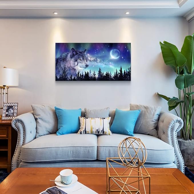 Canvas Wall Art For Living Room Large Wall Decor Paintings For Bedroom Modern Family Wall Decorations For Office Abstract Aurora Scenery Canvas Art Wolf Decor Pictures Artwork Posters Home Decoration