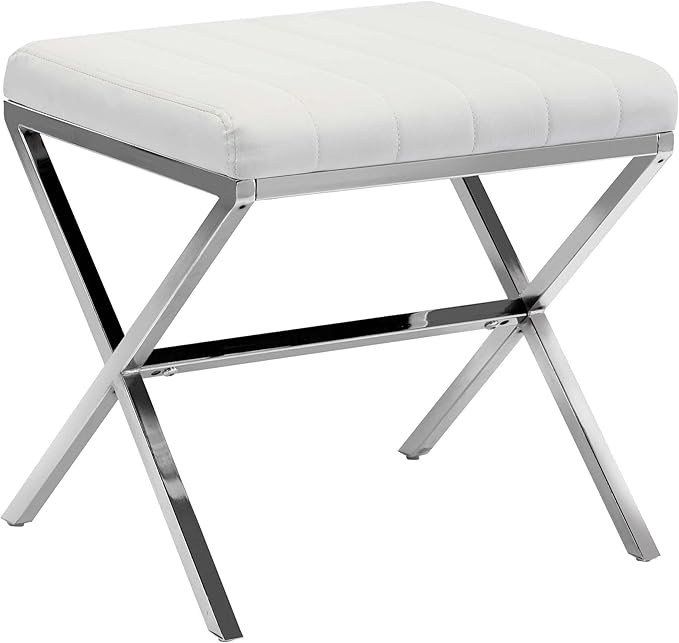 DUHOME Vanity Stool,Modern PU Leather Ottoman Stool Chair for Vanity Bench with Metal X Legs, Rectangle Makeup Stools Padded Foot Rest Ottoman for Makeup Room, Living Room, Bathroom,White