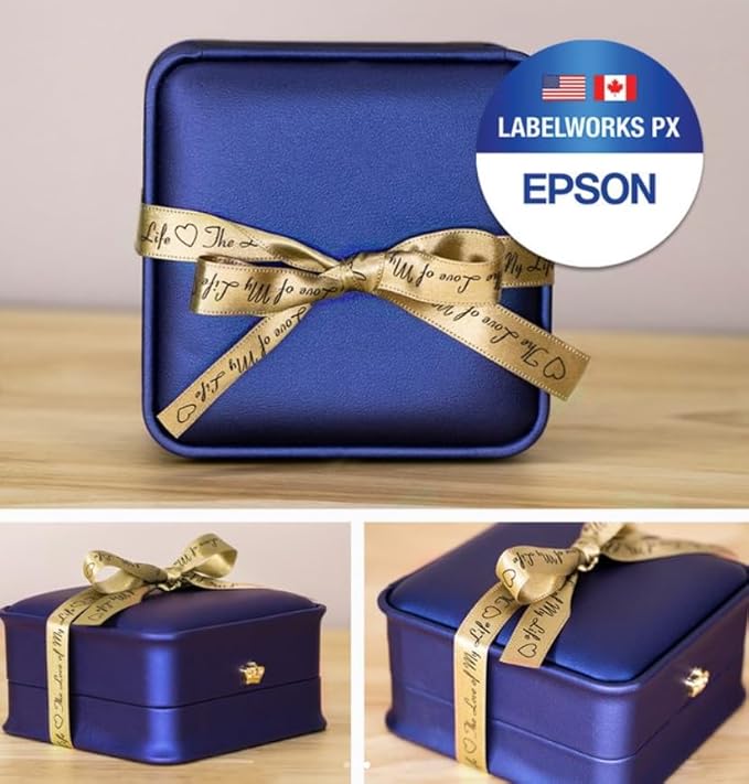 Epson LABELWORKS 212RBGPX Genuine PET (Polyester) Tape Cartridge - Black on Gold Ribbon Designer Craft Label Maker Tape - 1/2" (12MM) Wide, 16'