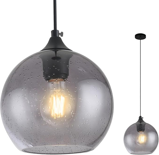 Gray Glass Pendant Lights Kitchen Island Lighting Globe Pendant Light Fixtures Modern Pendant Lighting for Kitchen Island Bedroom Living Dining Room Light Fixture-11.8in