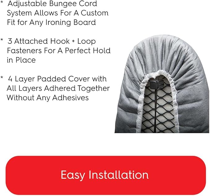 TIVIT Ironing Board Covers 18 x 49 Durable Alumitek PRO Heat Reflective Silicone Pads are Scorch & Stain Resistant - Made w/3 Layers of Padding, 3 Fastener Straps & Pull Bungee Cord - Made in Italy