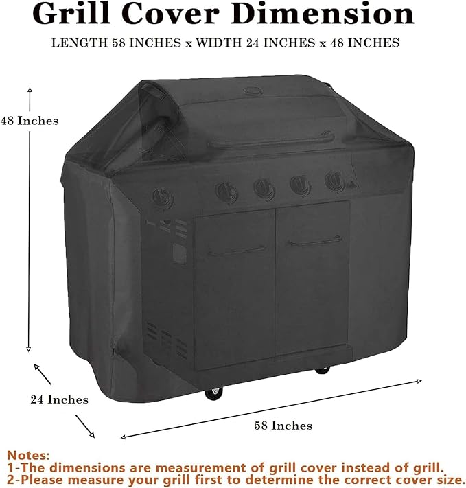 Pork Barrel Gas Grill Cover for Outdoor Grill, Grilling Gifts for Men – Heavy Duty Weber Gas Grill Cover I Waterproof I Weather UV Resistant, Black (58" L x 24" W x 48" H)