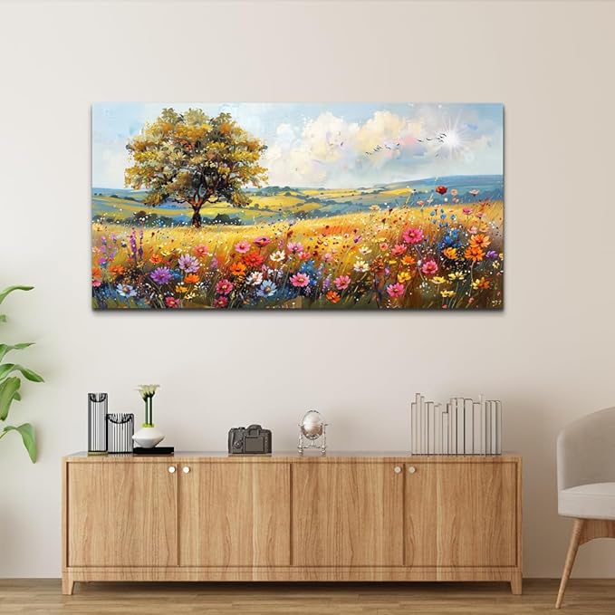 hyidecorart Large Wall Art For Living Room Canvas Wall Decor For Bedroom Office Decor Field Wall Paintings Flower Scenery Watercolour Wall Pictures Artwork Modern Aesthetic Room Home Decorations