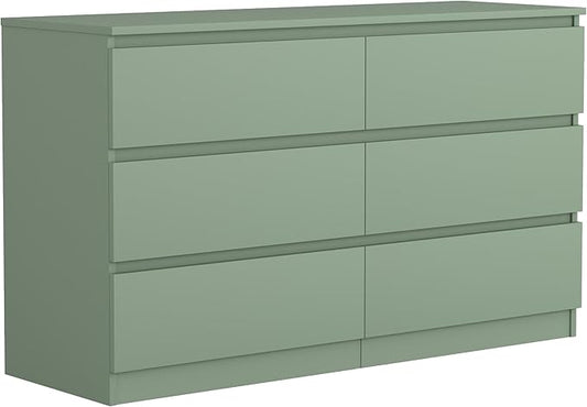 Green Dresser for Bedroom, Modern Large 6 Drawer Dresser with Deep Drawer,Wide Storage Chest of Drawers,TV Stand for Living Room