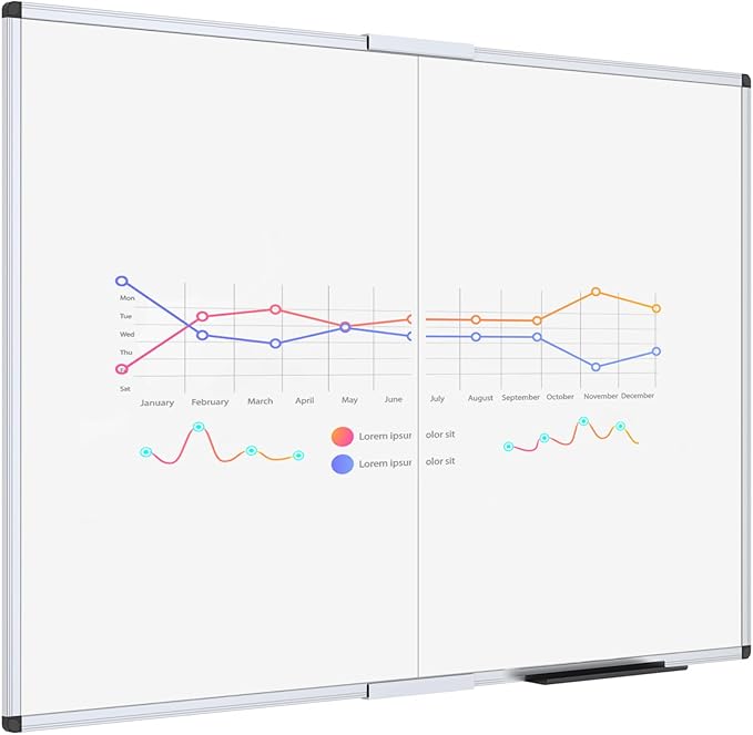 VIZ-PRO Dry Erase White Board/Magnetic Foldable Whiteboard, 48 X 36 Inches, Silver Aluminium Frame