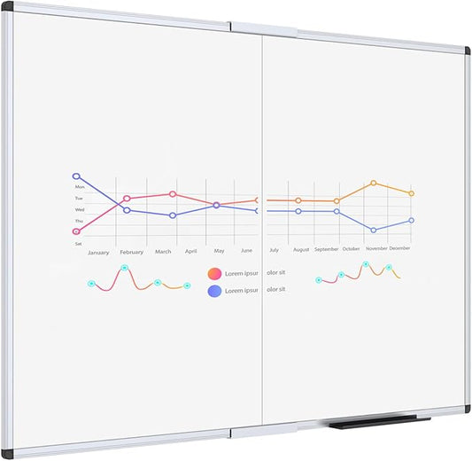 VIZ-PRO Dry Erase White Board/Magnetic Foldable Whiteboard, 48 X 36 Inches, Silver Aluminium Frame