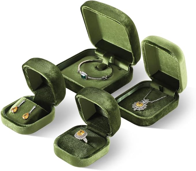 Resilient Velvet Ring Earrings Bracelet Necklace Display Box, Travel Mini Jewelry Organizer Case (Green, Bracelet Box)