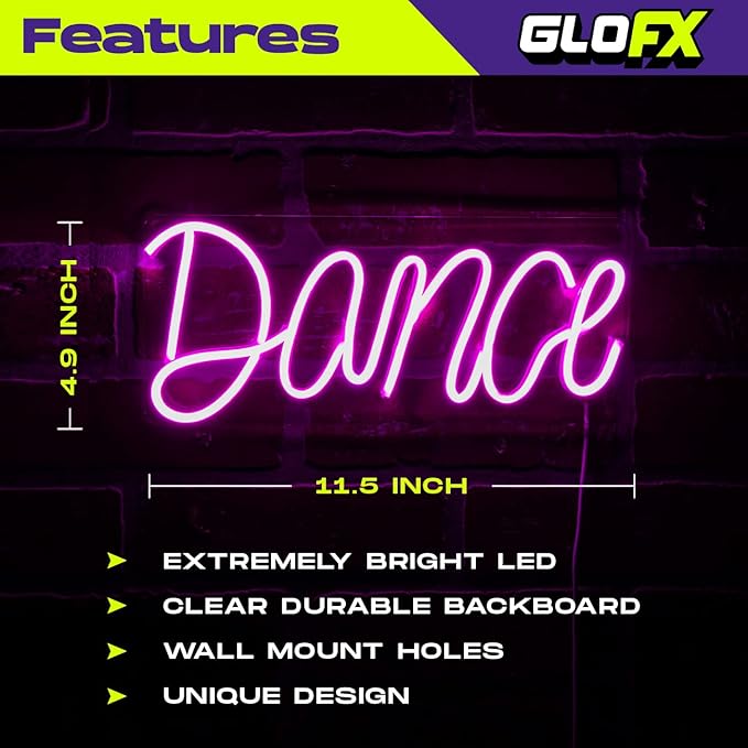 Pink Dance LED Sign | Neon Sign for Bedroom Wall Decor or Desk | USB Powered Light Up Acrylic Neon Sign for Bedroom, Kids Room, Bar, Party, Wedding | Size 4.9 x 11.5 inches