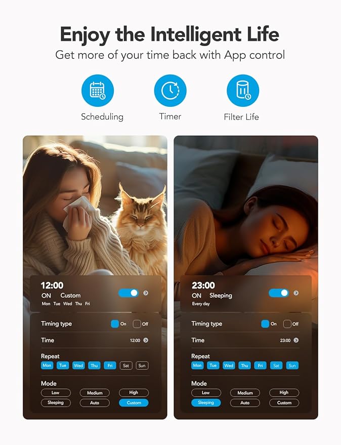 GoveeLife Smart Air Purifier for Home Large Room Up to 1524 sq.ft, with Washable Filter, Integrated PM 2.5 Air Quality Sensor, Smart WiFi, H13 True HEPA Air Purifier for Wildfire, Odors, 24dB, Black