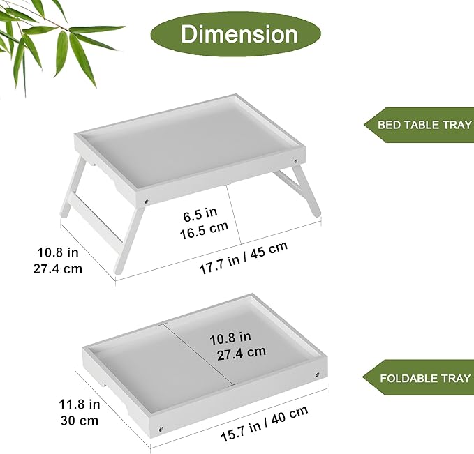 Bed Tray Table for Eating with Folding Legs, Bamboo Breakfast Table in Bed for Eating on Couch, Bed, Laptop Computer Tray(White, Medium)