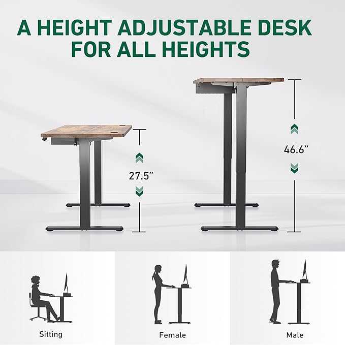 FEZIBO 40 x 24 Inches Standing Desk with Drawer, Adjustable Height Electric Stand up Desk with Storage, Sit Stand Home Office Desk, Ergonomic Computer Desk, Rustic Brown