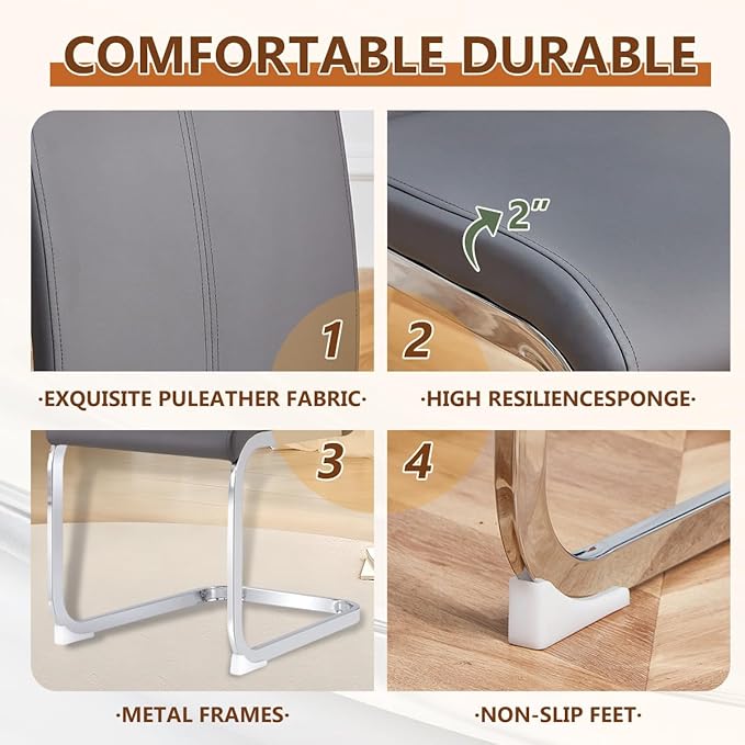 63'' Glass Dining Table Set for 6, Kitchen Table Chairs Set of 6, Clear Glass Dining Table with White unique design Leg and Silver Metal Base, 6 PU Dining Chairs with Metal Legs, Living Room, Kitchen.