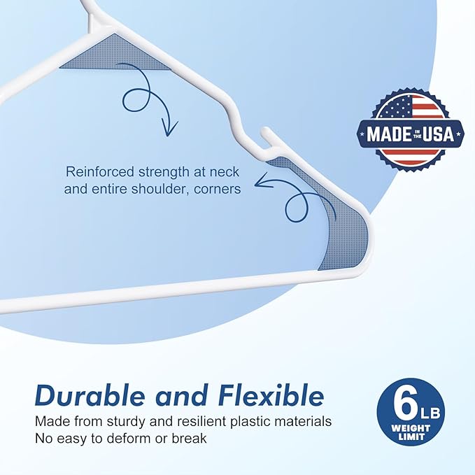HOUSE DAY White Plastic Hangers 60 Pack - Clothes Hangers with Non-Slip Shoulder Grooves, Durable and Sturdy Coat Hanger, Space Saving Slim Design Perfect for Closet Organizers and Storage