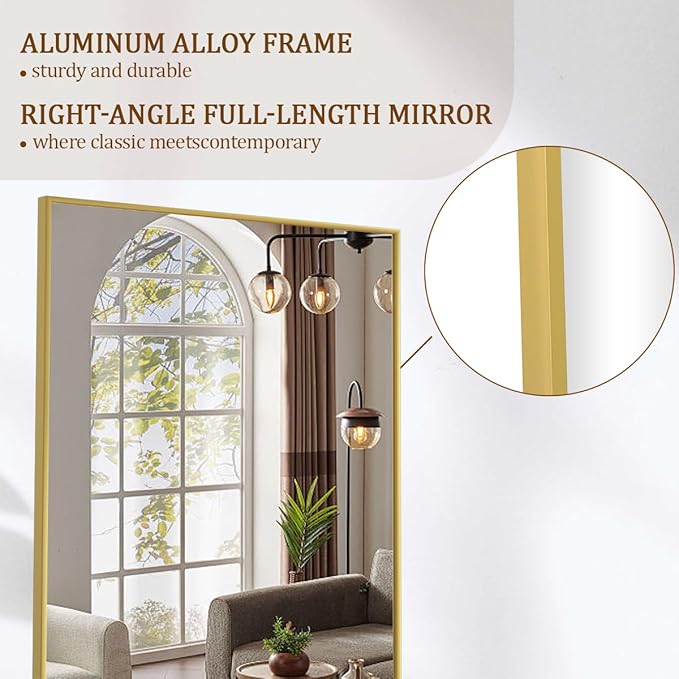 Koonmi 71"x26" Mirror Full Length, Standing Hanging or Leaning Against Wall Floor Mirrors, Full Body Floor Mirror for Bedroom Living Room, Gold
