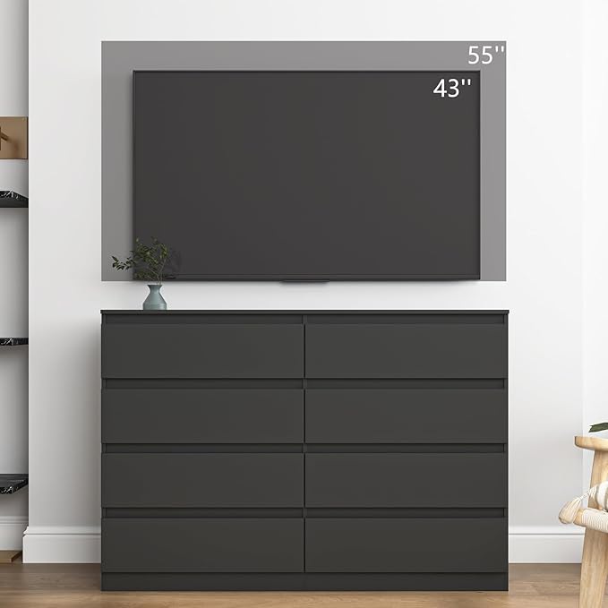 Black Dresser for Bedroom,Modern Large 8 Drawer Dresser with Deep Drawer,Wide Storage Chest of Drawer, Bedroom Storage Furniture,TV Stand for Living Room