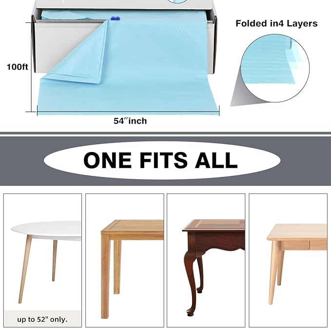 Craft And Party, 54 in x 100 feet Plastic Table Cover Roll for Party, Banquet, Picnic, Kids Activities for Any Size and Shape Table (Aqua, 54" x 100ft)