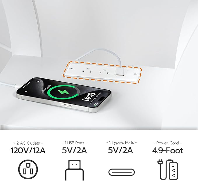 End Table with Charging Station, Side Table with USB Ports and Outlets, 3 Tier Nightstand with Storage Shelf for Small Spaces, Living Room, Bedroom, White ETWT53E01
