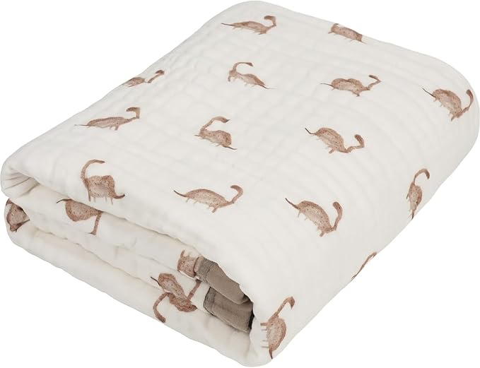 Organic Cotton Muslin Baby Blanket for Boys and Girls - Luxurious Soft Toddler Quilt for Swaddling - Gender Neutral Blankets Makes a Great Dinosaur