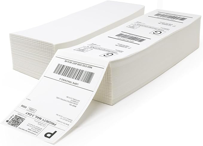 Buhbo 4" x 6" Direct Thermal Labels - Perforated BPA Free - Compatible with Zebra & Rollo Printer - Commercial Grade Shipping (2000 Fanfold Labels - 2 Stacks of 1000)