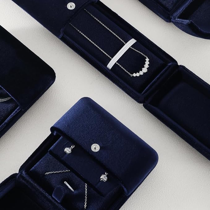 Necklace Jewelry Box，Velvet Earring Gift boxes Display，Valentine Necklaces Holder for Women，Men Earrings Storage Cases (Blue)