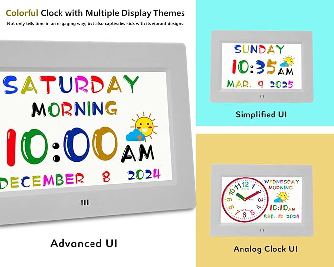 MASSII 2025 Digital Teaching Clock Talking Time, 24 Alarms Custom Reminders, Checklist to-Do List, Auto DST & Calendar Display, Sleep Trainer, Easy to Use for Kids Birthday Gift- White with Remote