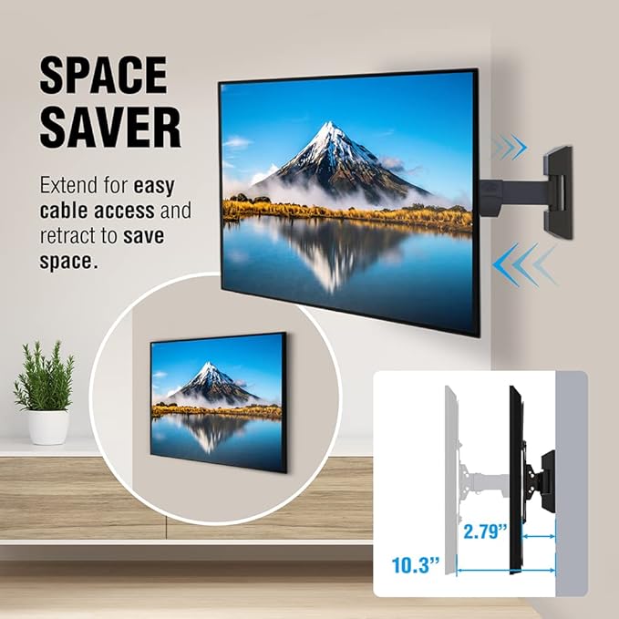 ELG Full Motion TV Wall Mount for TVs 26'' to 65'', Holds up to 66.1lbs, Articulating Arms Swivels Tilt Extension, Max VESA 400x400mm, FULL40, Steel, Black