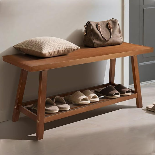 31.5" Farmhouse Solid Wood Bench, Small Long Rustic Storage Entryway Bench for Indoor, Bedroom,Dining Room, Living Room and Hallway