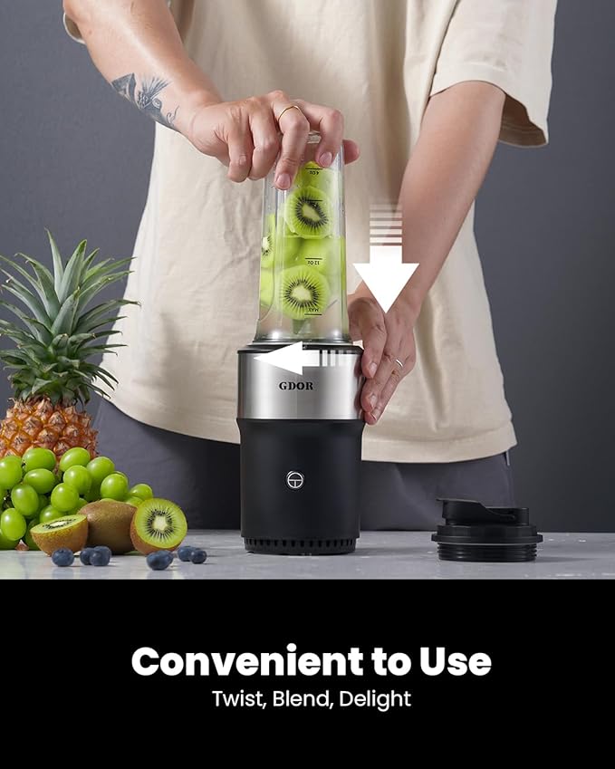 GDOR Blender for Smoothies, 25,000 RPM Personal Blender for Shakes and Smoothies with 2 * 24oz No-BPA To-Go Cups,Detachable 6-leaf Blade,Healthy Recipe,Black