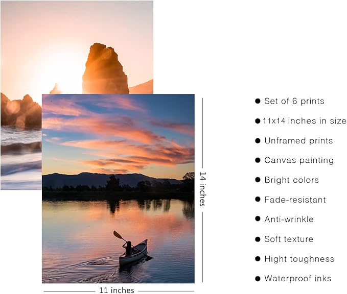 HoozGee Sunset Wall Art Prints Travel Photo Set of 6 Enjoy Dusk Dream View Picture Posters Gift for Photography Fans Nautical Themed Home Decor for Living Room Wall Decor (11"x14" UNFRAMED)