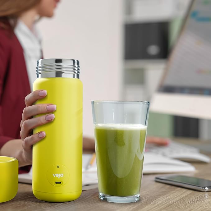 Vejo Personal Blender Powder-Powered Blending System | No Shaking | No Clumps | No Prep | Easy One-Button Design | USB Rechargeable Blender | Orange