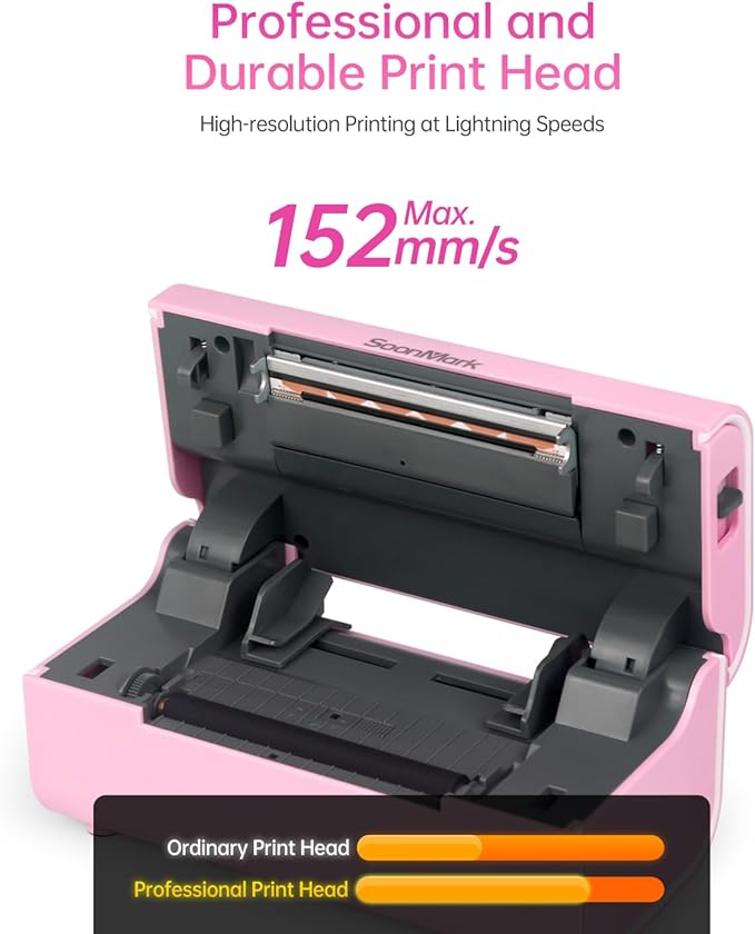 Bluetooth Thermal Label Printer, Wireless 4x6 Shipping Label Printer for Small Business Shipping Packages, Compatible with iPhone, Android, Mac, Windows, Etsy, Ebay, Shopify, USPS (Pink)
