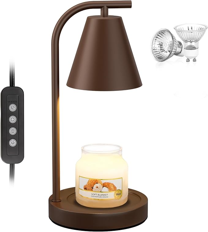Brown Candle Warmer Lamp with Timer, Electric Candle Lamp for Scented Wax with 2 Bulbs, House Warming Gift for New Home & Gifts for Women, Candle Lamp for Jar Candles