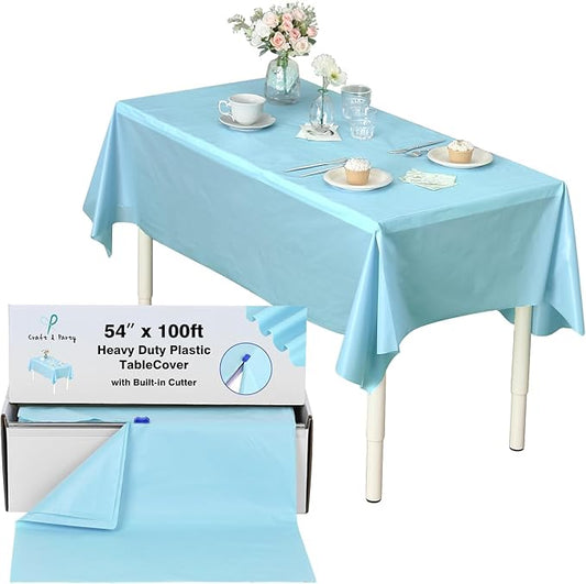 Craft And Party, 54 in x 100 feet Plastic Table Cover Roll for Party, Banquet, Picnic, Kids Activities for Any Size and Shape Table (Aqua, 54" x 100ft)