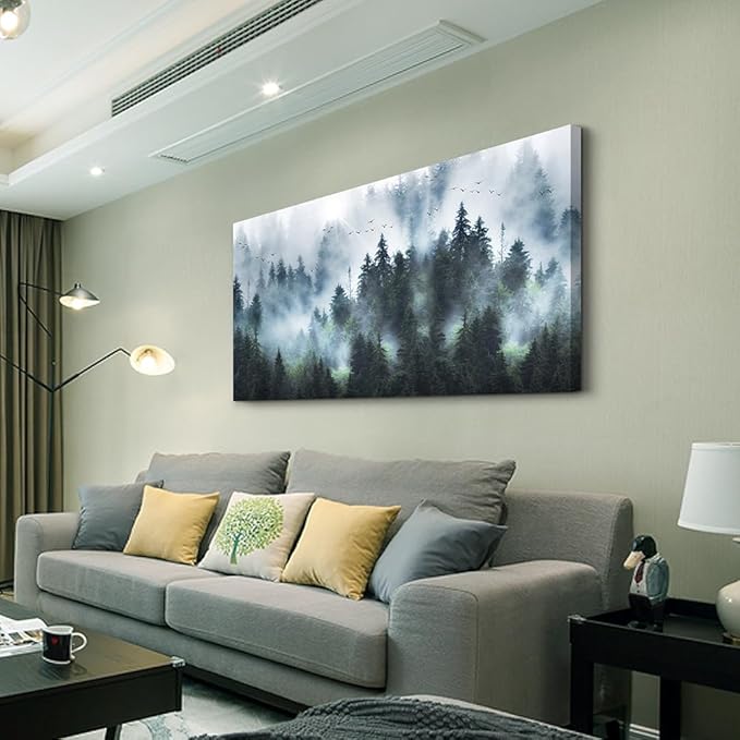 Lapremoly Large Size Canvas Wall Art For Living Room Farmhouse Wall Decor For Bedroom Fashion Wall Poster Fog forest Scenery Pictures Artwork Office Decor Painting Modern Home Decorations 24"X48"