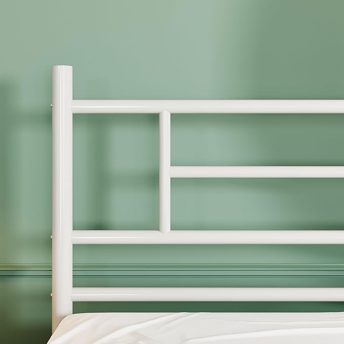 SHA CERLIN 14 Inch Twin Size Metal Bed Frame with Iron-Art Headboard and Footboard,Under Bed Storage Space,Platform Bed with Metal Slats Support,Easy Assembly,Noise Free,No Box Spring Needed,White