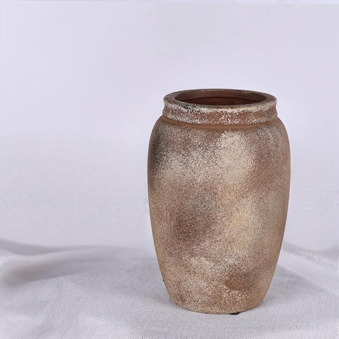 Rustic Farmhouse Ceramic Vase, 8.1" Tall Vintage Pottery Vases, Terracotta Decorative Boho Pampas Flower Vase, Suitable for Home Decor Living Room Entryway Table Bookshelf Mantle Shelf Decor