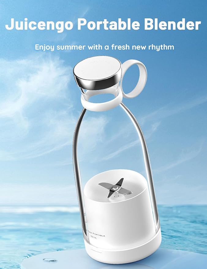 JuiceNGobrand - JuiceNGo Portable Blender, Cordless Juice N Go Portable Blender for Smoothies, Smoothie Blenders with Stainless Steel Blades for Shakes and Smoothies (White-A)