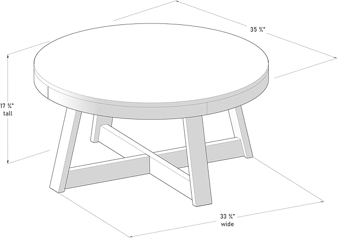 Plank+Beam Classic Round Coffee Table, 36" Farmhouse Coffee Table, Mini Center Tables for Small Spaces, Small Living Space Tea Table, Pecan Wirebrush