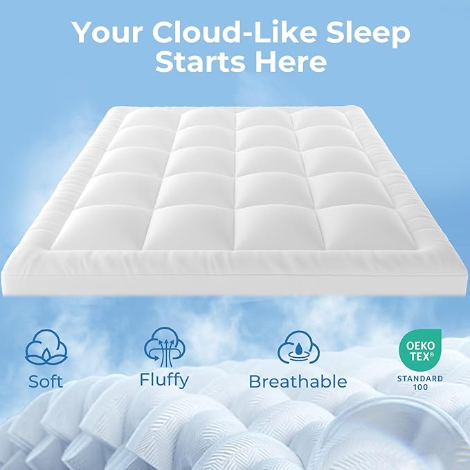 YUGYVOB Twin XL Mattress Topper -600GSM Extra Thick Cooling & Breathable Mattress Pad with Deep Pocket 8"-21" & Soft Down Alternative Filling, White