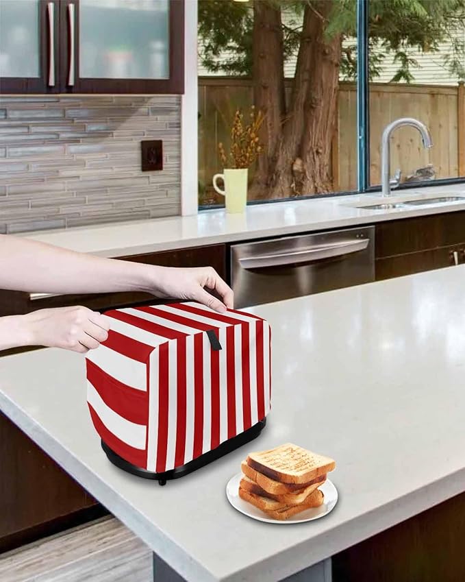 Toaster Cover 2 Slice Red Stripes Toaster Oven Cover with Pockets Vertical Striped Dustproof Bakeware Protector Small Kitchen Appliance Dust Covers and Fingerprint Protection for Women