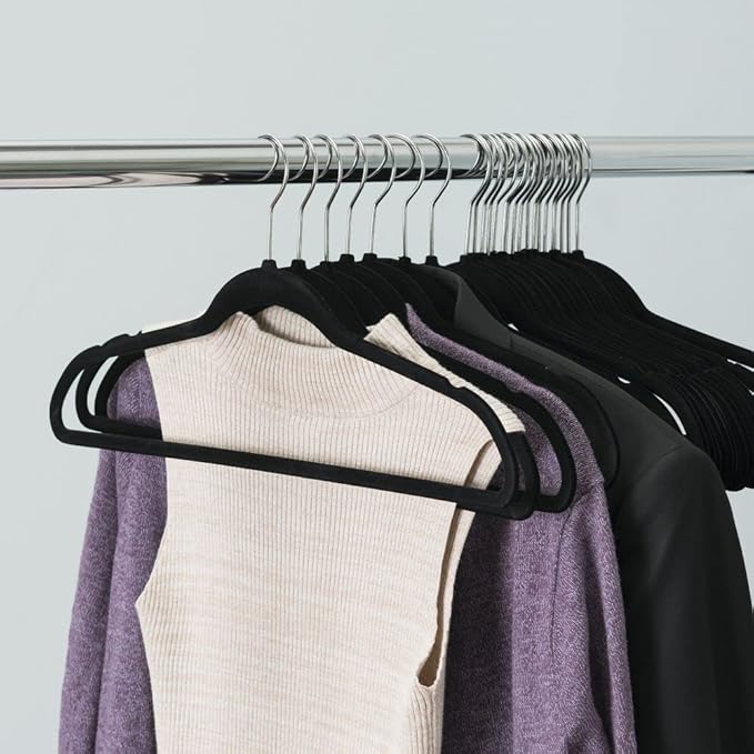 30 Pack Velvet Hangers - Non-Slip and Space-Saving Closet Organizers - Durable Soft-Touch, Black Hangers for Clothes, Coats, and Wardrobe Essentials Luxury, Ganchos De Ropa, Gift