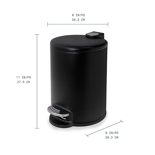 ACENTO 1.3 Gal Round Bathroom Trash Can with Lid – Stainless Steel Small Trashcan with Soft Close Pedal & Removable Liner – Compact Waste Bin for Bathroom, Bedroom, Dorm, Office – Matte Black