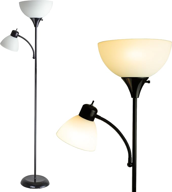 Newhouse Lighting NHFL-WI-BK Torchiere William 71 inch Modern Standing Daughter Floor Lamp, Perfect Light for Bedrooms, Living Room, Office, Reading, Mother-Son Black