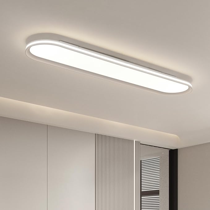 37.4" Dimmable Metal LED Ceiling Light,Slim, Edge Lit - 55W Full Spectrum Linear Ceiling Lamps,3000-6500K Modern Ultra Thin Low Profile Light Fixture for Kitchen, Bedroom & Hallway (White)