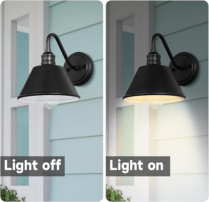 2-Pack Gooseneck Outdoor Light Fixtures, Outdoor Wall Sconces, Farmhouse Barn Light for Porch, Matte Black Iron Wall Light, Waterproof & Anti-Rust, Garage, Patio, Garden, E26 Base