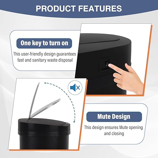 PayLessHere 13 Gallon Trash Can Kitchen Trash Can Automatic Garbage Can with Lid Touch Free High-Capacity Motion Sensor for Kitchen Bedroom Bathroom Office Trash Bin (1, Black Stainless Steel)