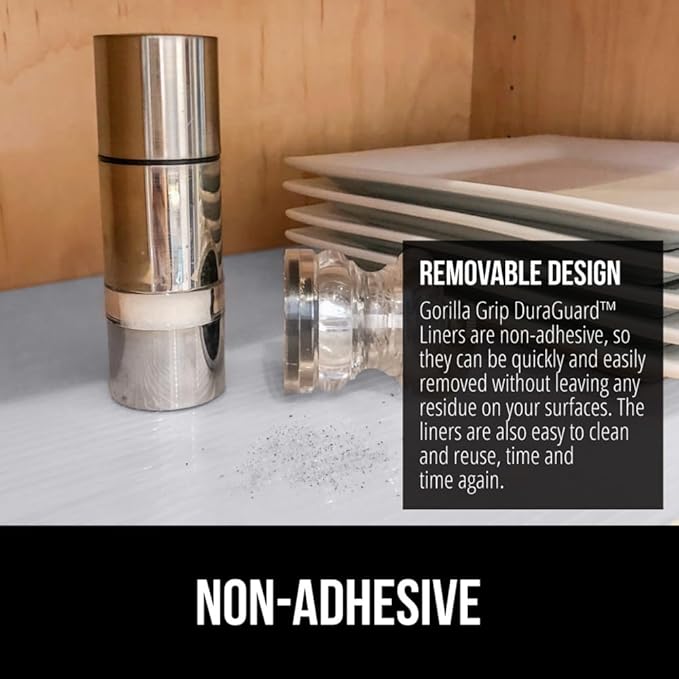 GORILLA GRIP DuraGuard Shelf Liner, 20x30 Non-Adhesive Cabinet Liners for Kitchen Drawers, Shelves, Refrigerator, Pantry Storage, Bathroom Closet, Durable Waterproof BPA Free Ribbed Plastic, Lt Gray