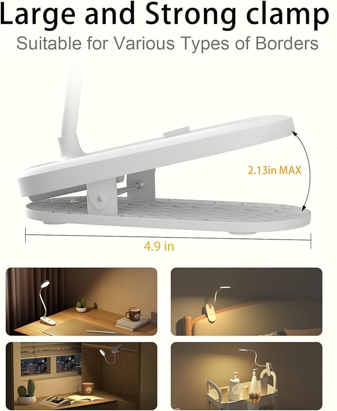 Diomart Reading Lights for Books in Bed, LED Desk Lamp with Clamp, Clip on LED Night Light with Timer & Dimmable, Rechargeable Eye Care Red Night Light for Desk, Studying, Kids, Headboard